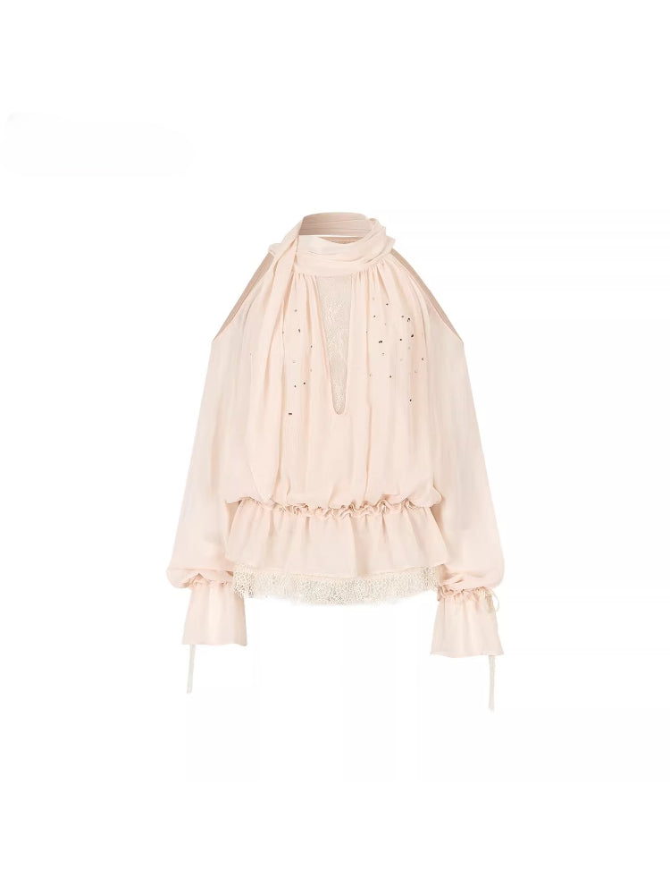 Rhinestone Sheer Chiffon Blouse