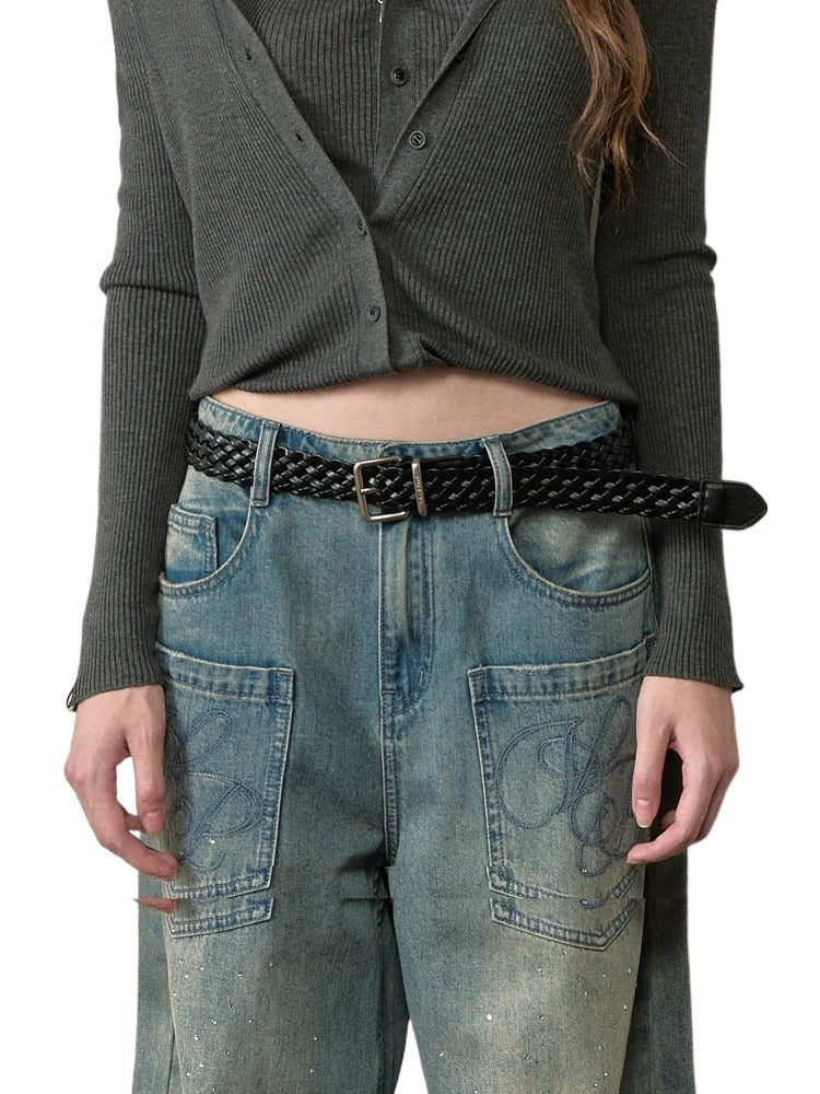 Black Braided Logo Belt