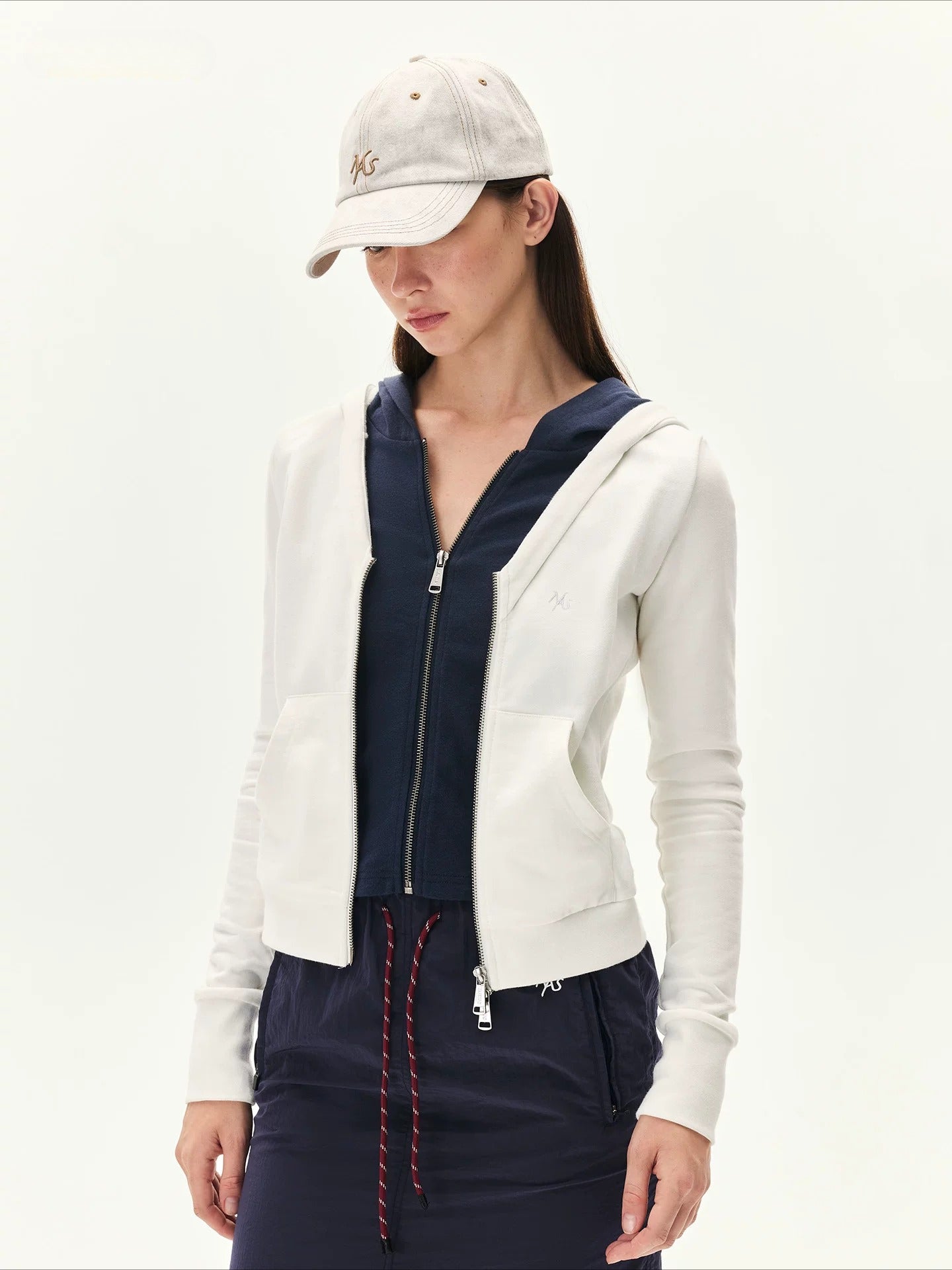 Contrast Double-Placket Hoodie