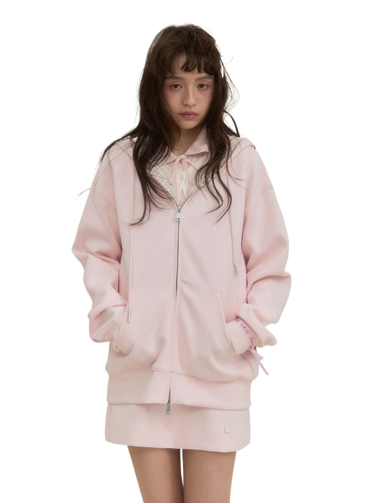 Pink Checkered Little Angel Hoodie & Skirt Set