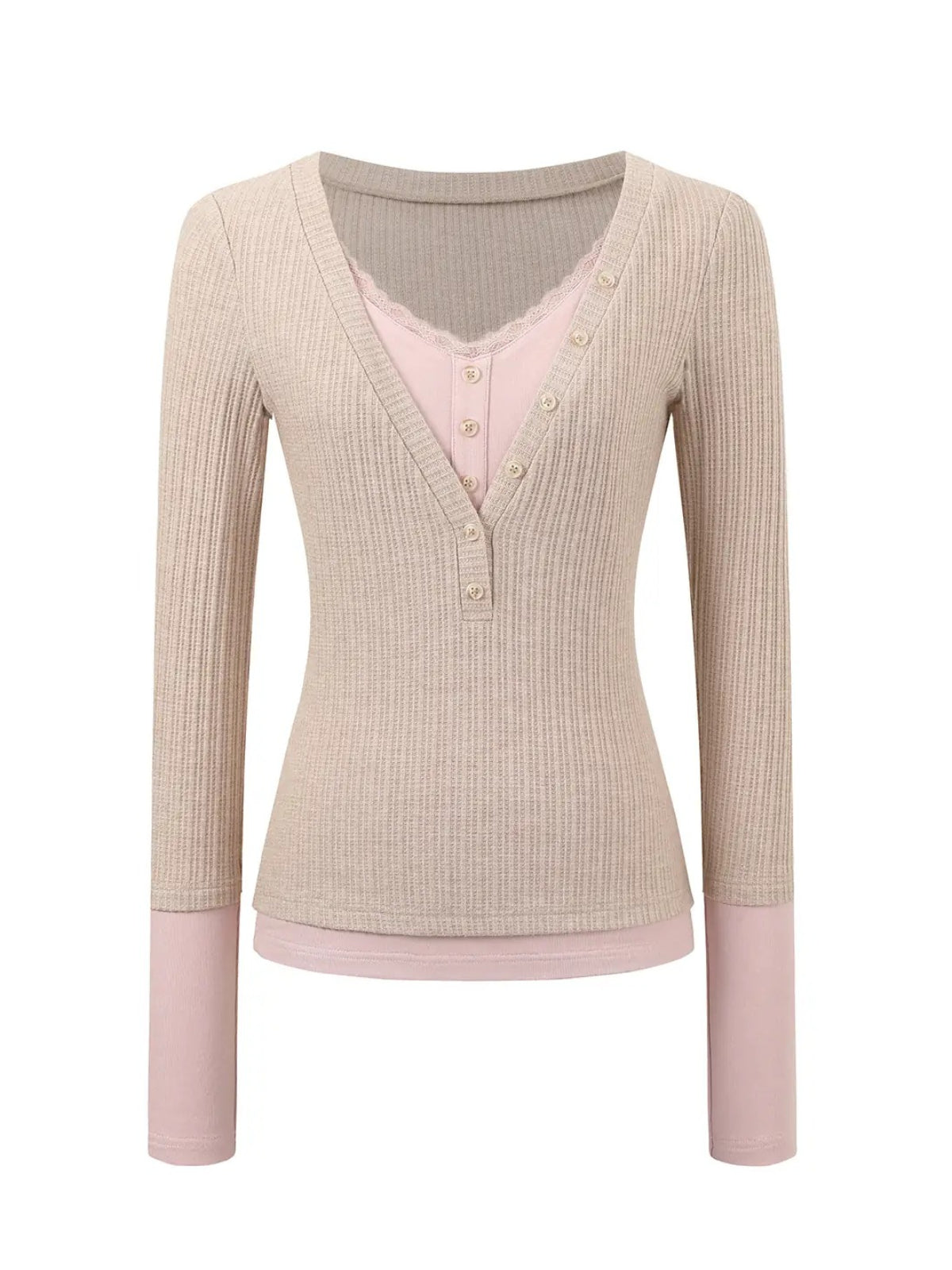 Layered V-Neck Ribbed Knit Top