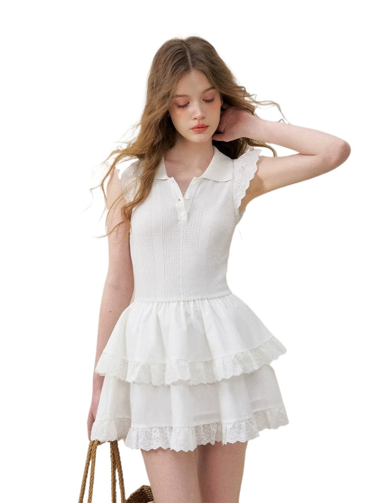 Lace Trim Flutter Sleeve Mini Dress
