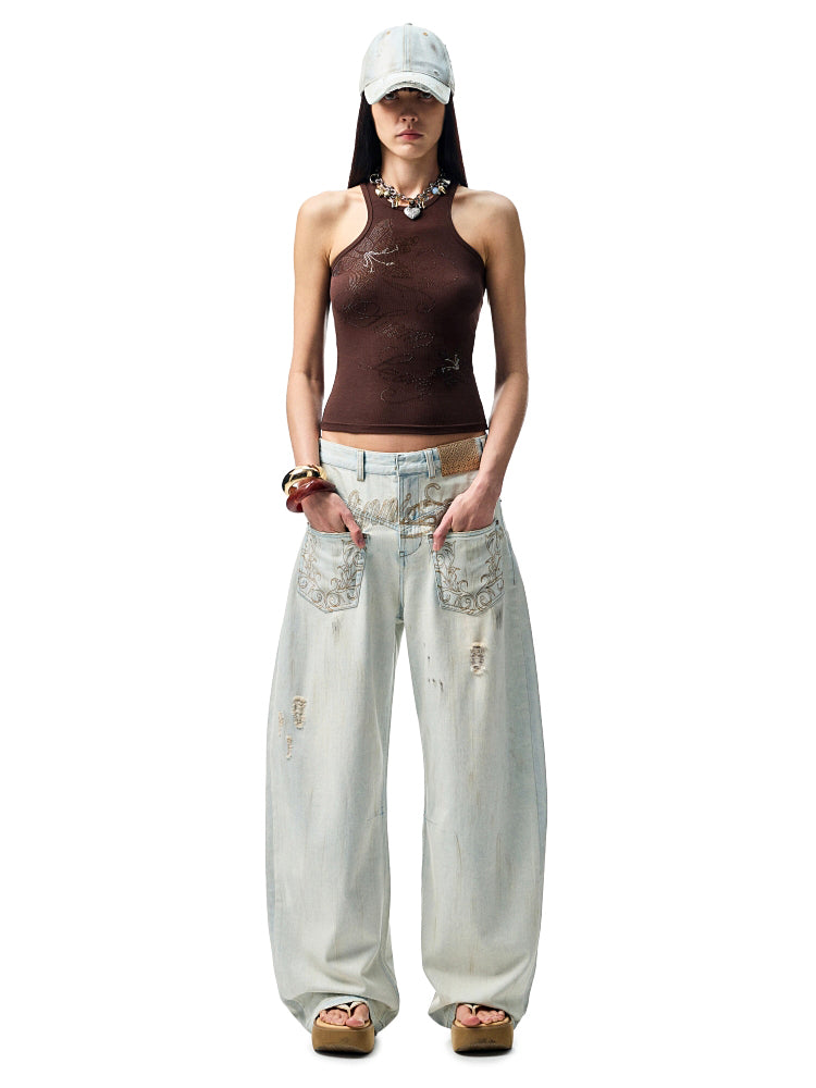 Floral Austrian Rhinestone I-shaped Vest