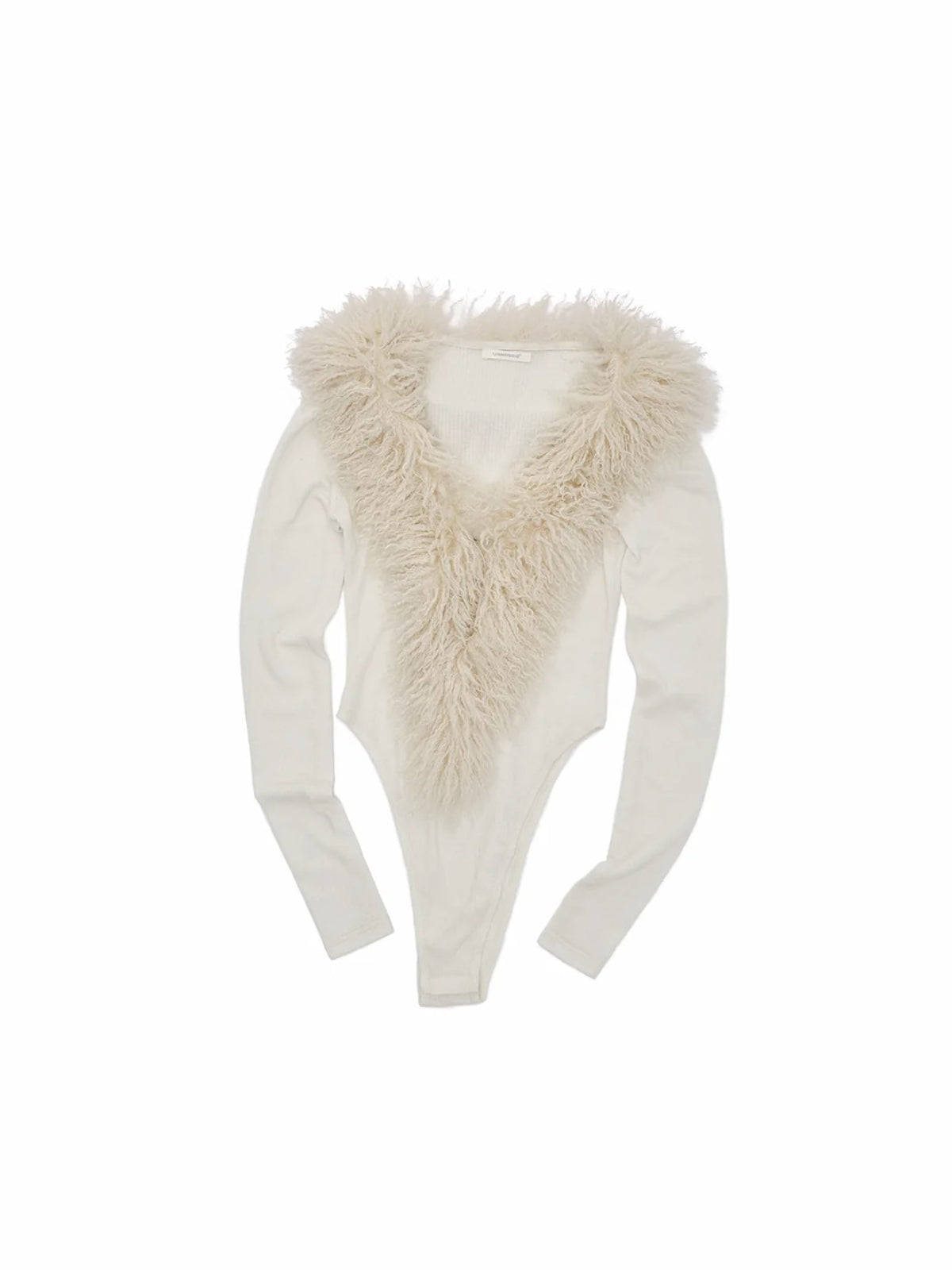 Lamb Fur V-Neck Knit Bodysuit