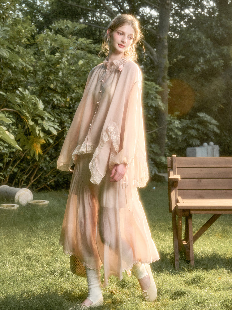 Lace Round Neck Trimmed Shirt