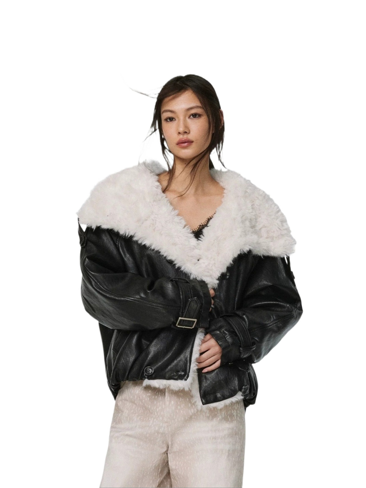 Midnight Fur Collar Leather Jacket