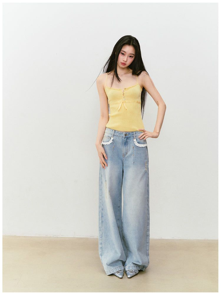 Lace Trim Vintage Jeans