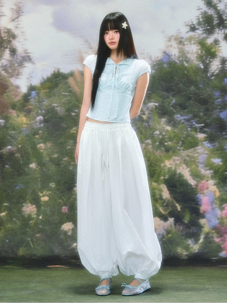 Whiite Drawstring Balloon Pants