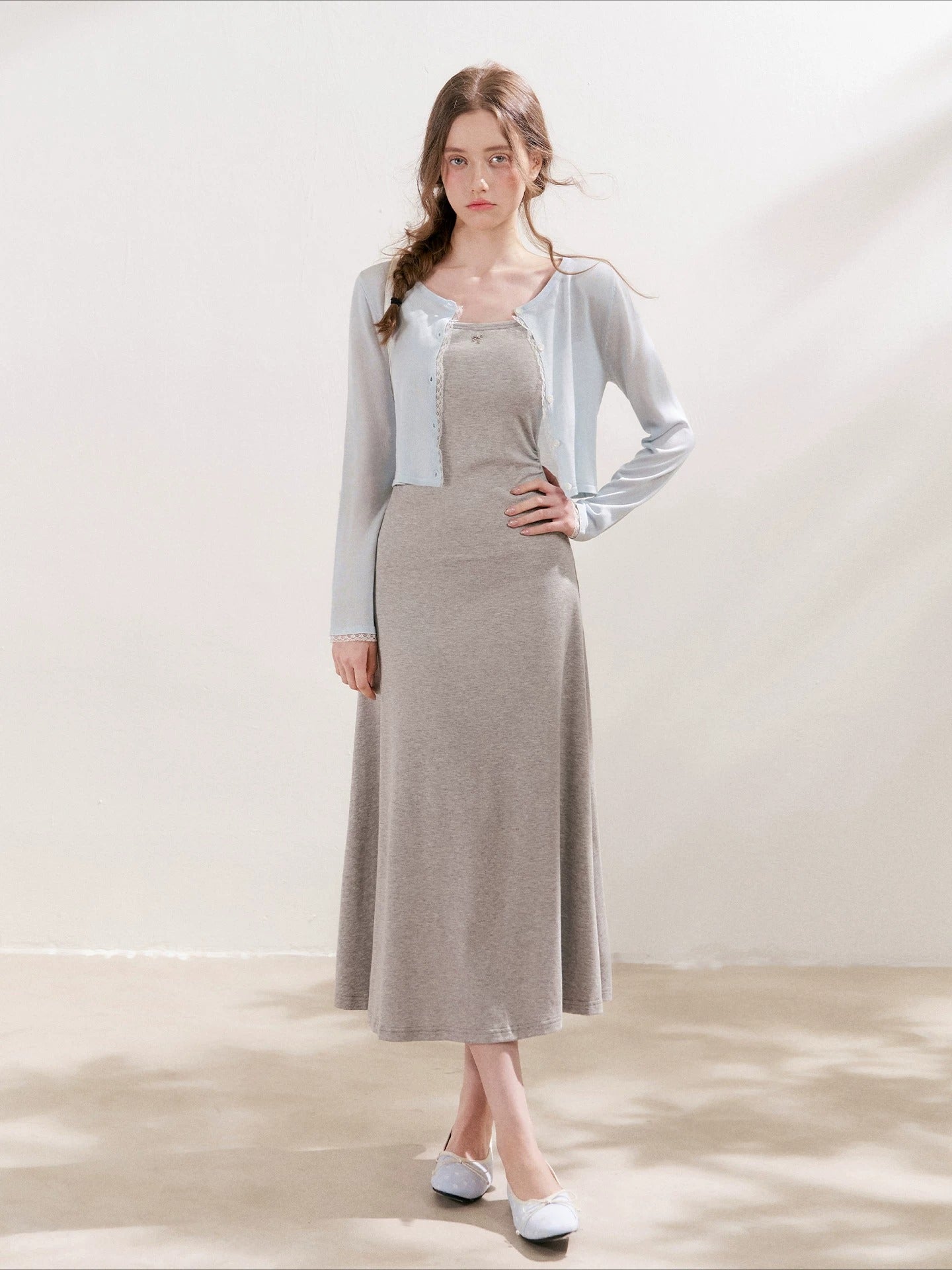 Gray Daisy Strap Knit Dress