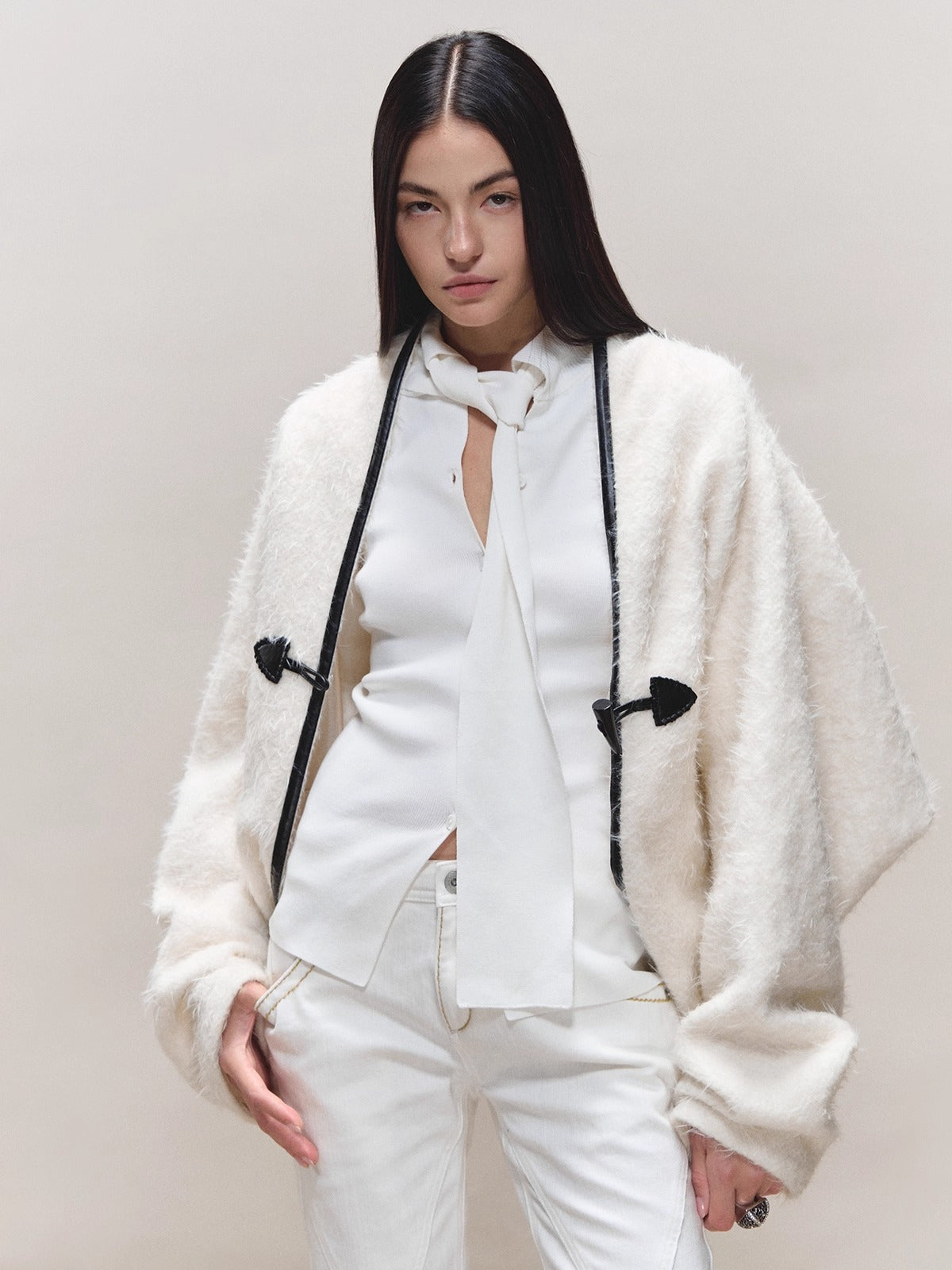 Toggle Trim Diamond-Stitch Wool Coat