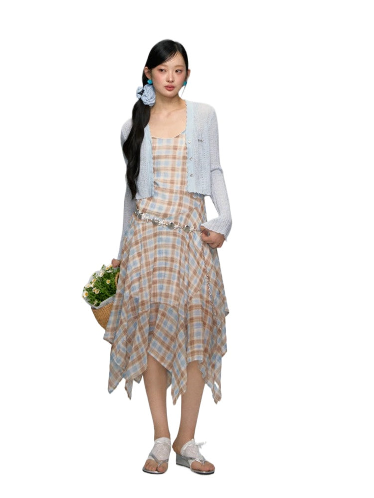 Plaid Ruffle Hem Midi Dress