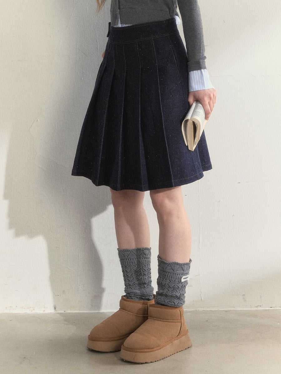 Vintage College Denim Padded Jacket & Skirt Set