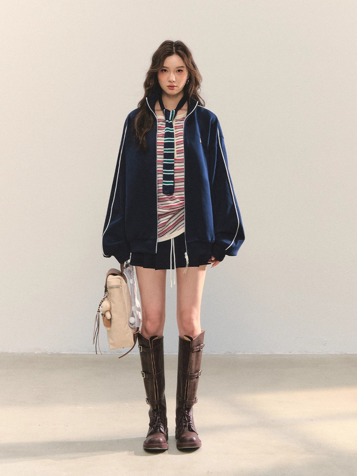 Zip-Up Colorblock Hoodie & Skort Set