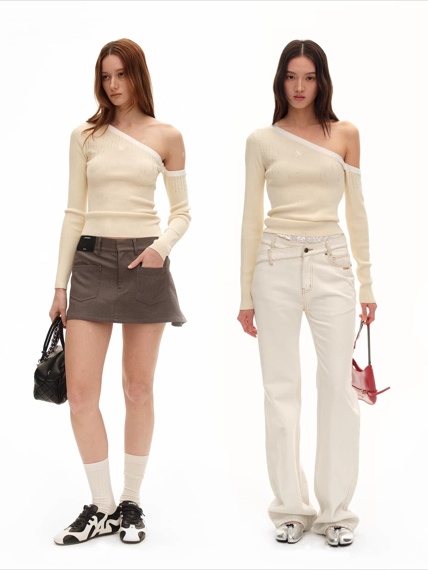 Rhinestone Asymmetric Knit Top