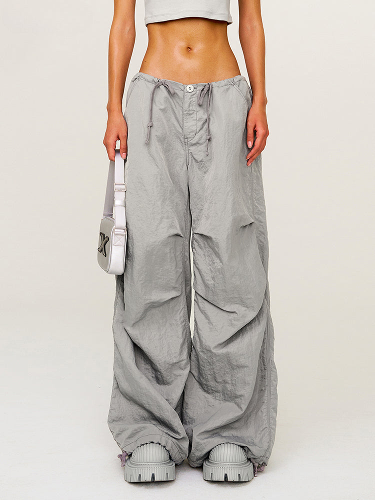 Drawstring Wide-Leg Cargo Workout Pants