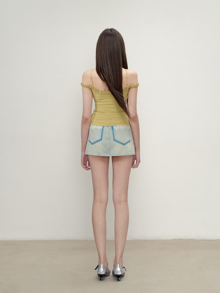 Pleated Faux Two-Piece Color-Block Vest