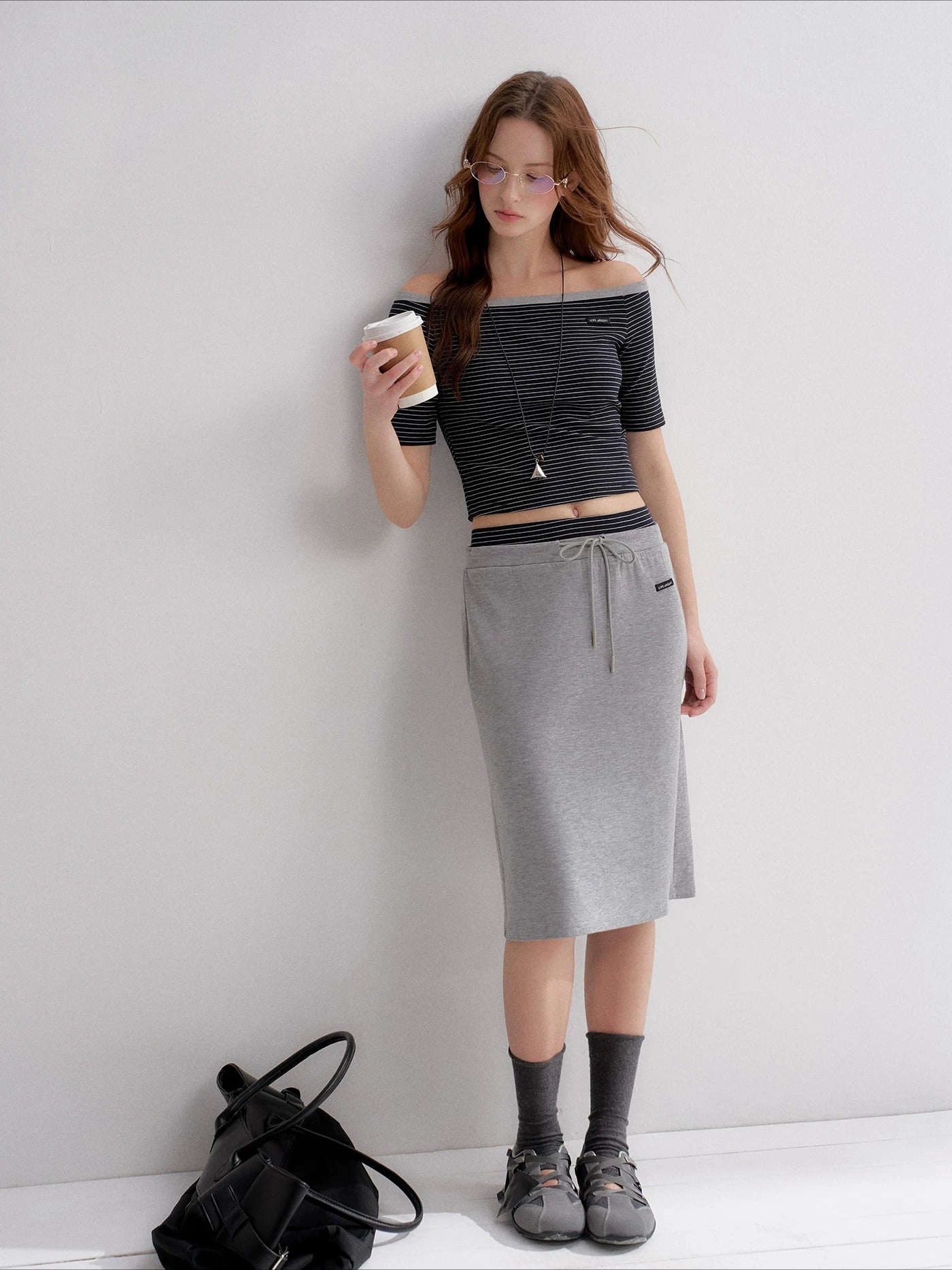 Contrast Stripe Bardot Set