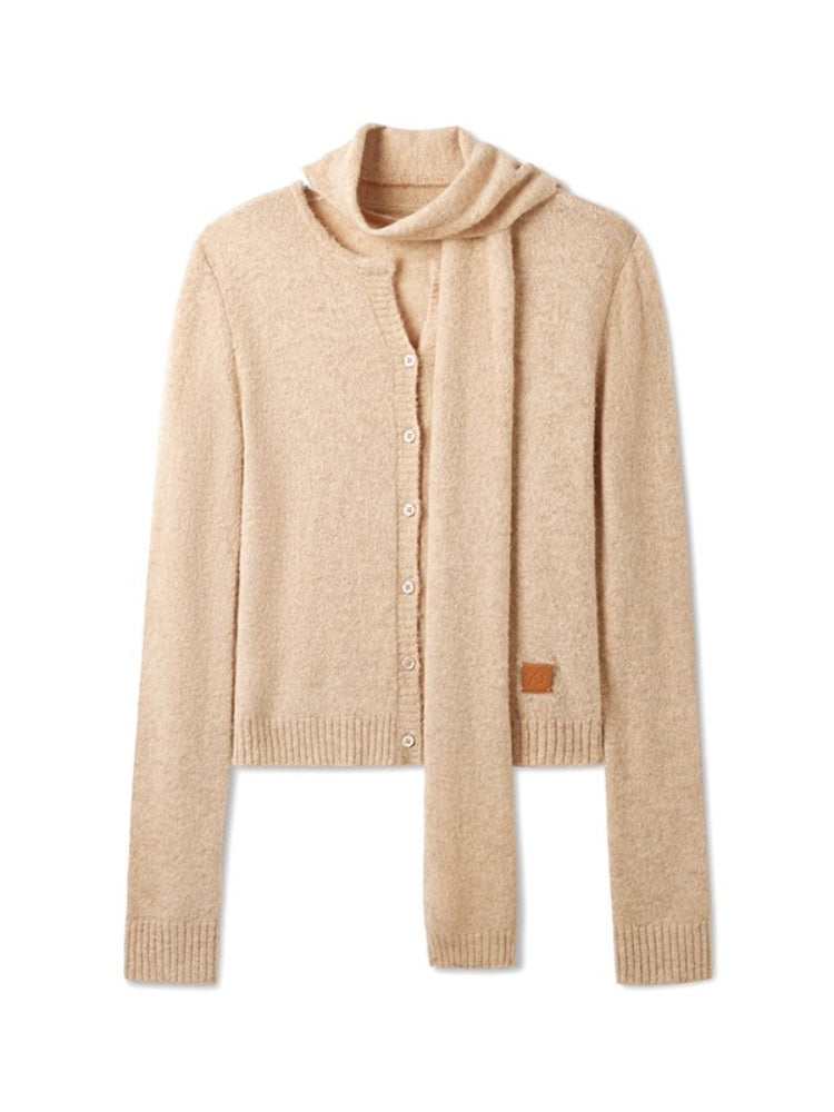 "Rose Series" Alpaca Wool & Scarf Collar Knit Cardigan