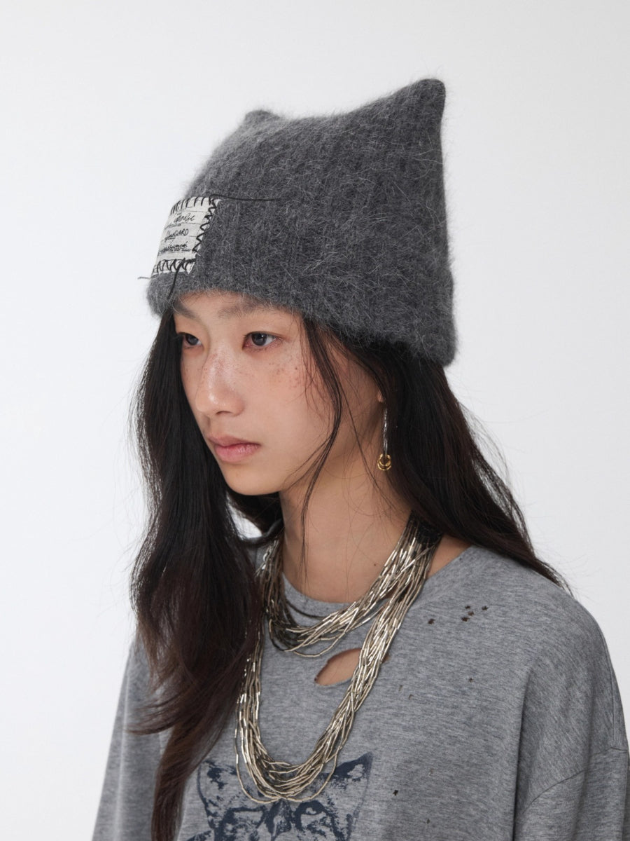 Knitted Cat-Ear Beanie with Hand-Stitched Label