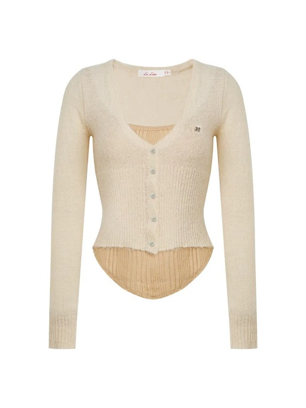 Contrast V-Neck Knit Sweater
