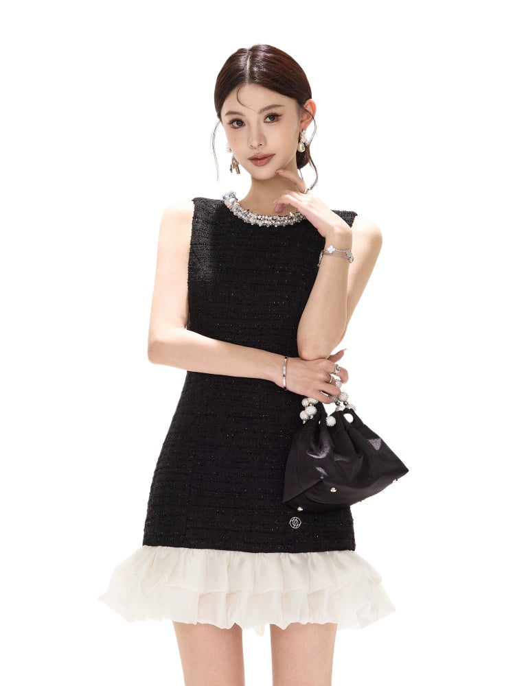 Diamond Collar Ruffle Dress