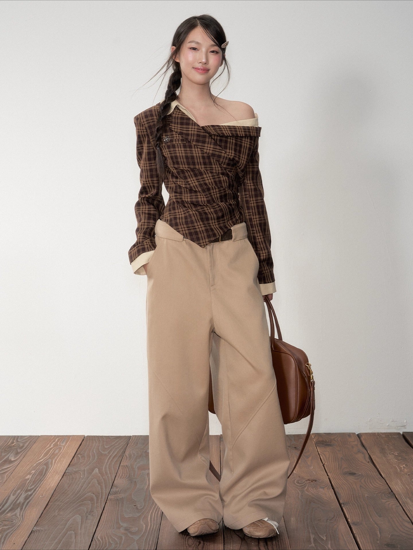 Asymmetric Shoulder Cropped Blazer & Pants Set