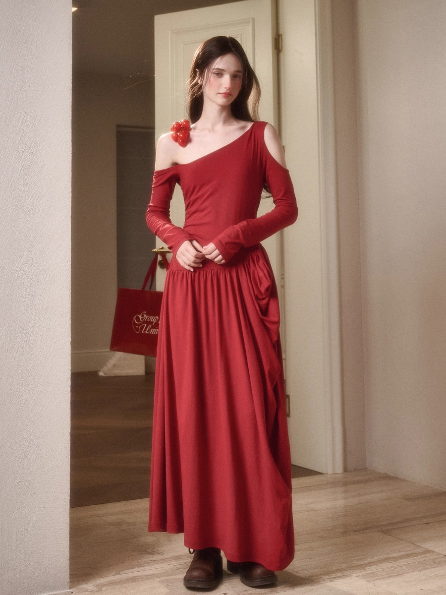 Berry Glaze Off-Shoulder Knit Maxi Dress