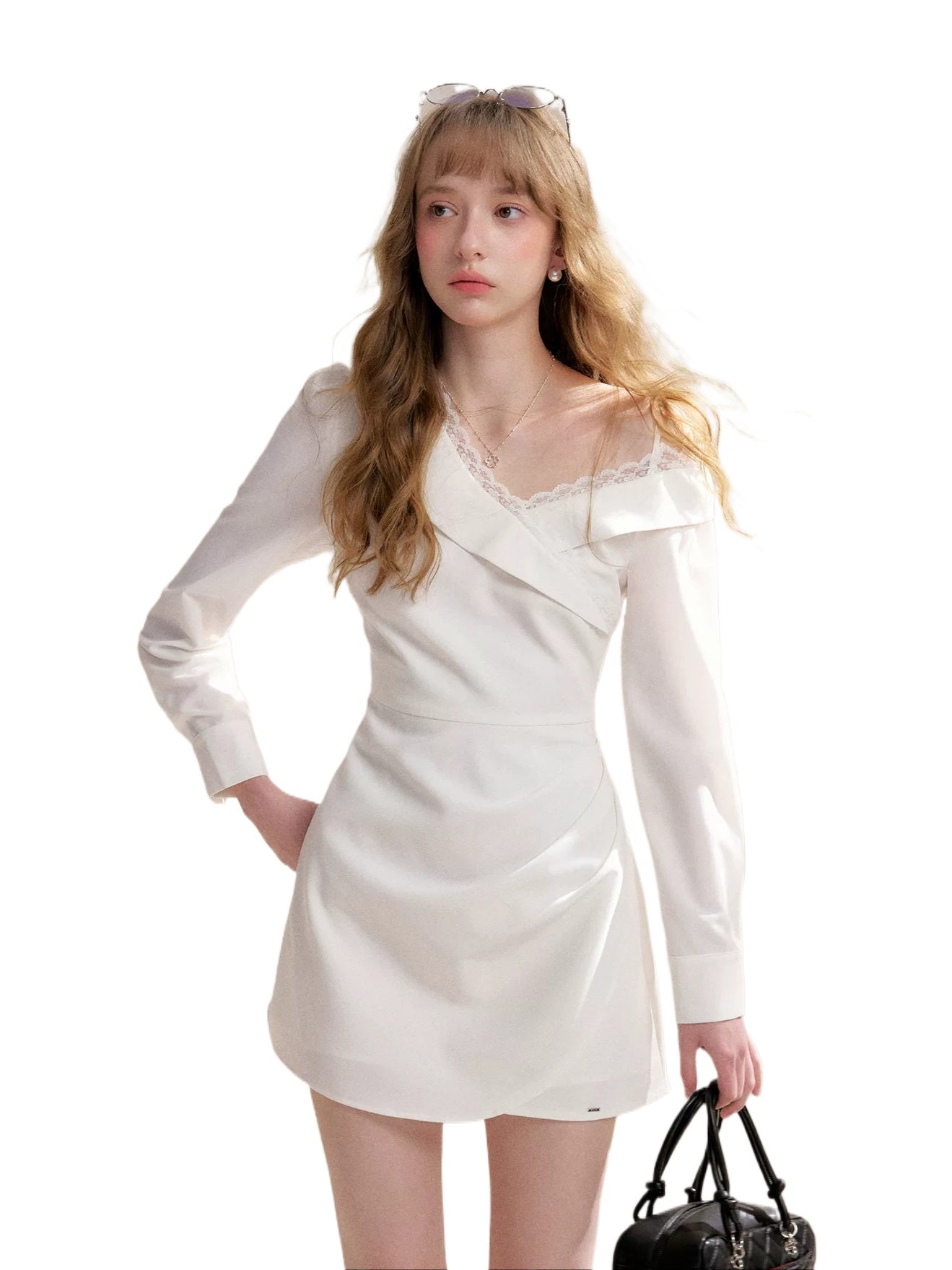 White Asymmetric Lapel Dress