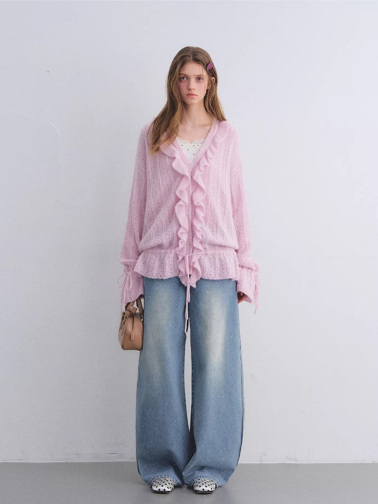 Mohair Ruffle Knit Cardigan