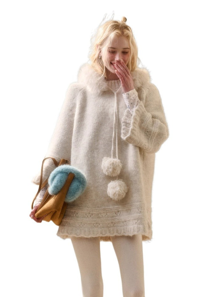 Soft Grace Wool-Blend Knitted Cape Dress