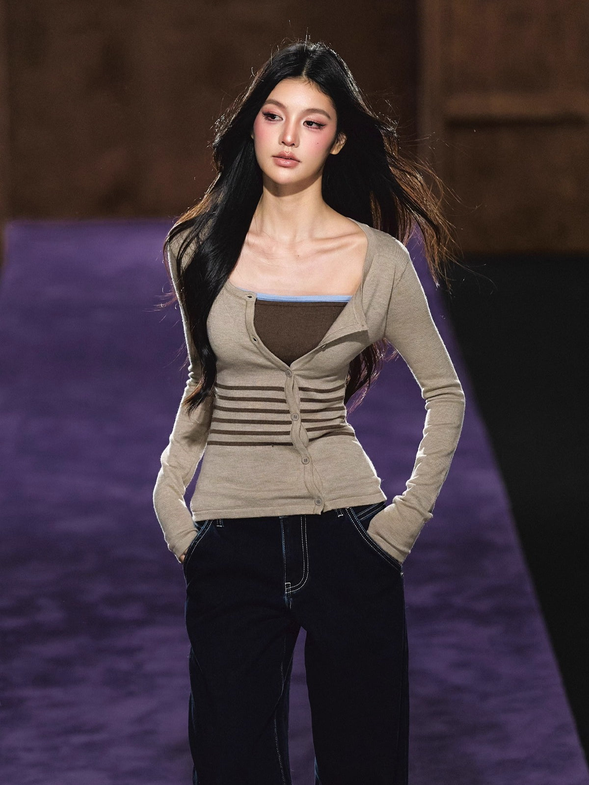 Faux Two-Piece Knit Top