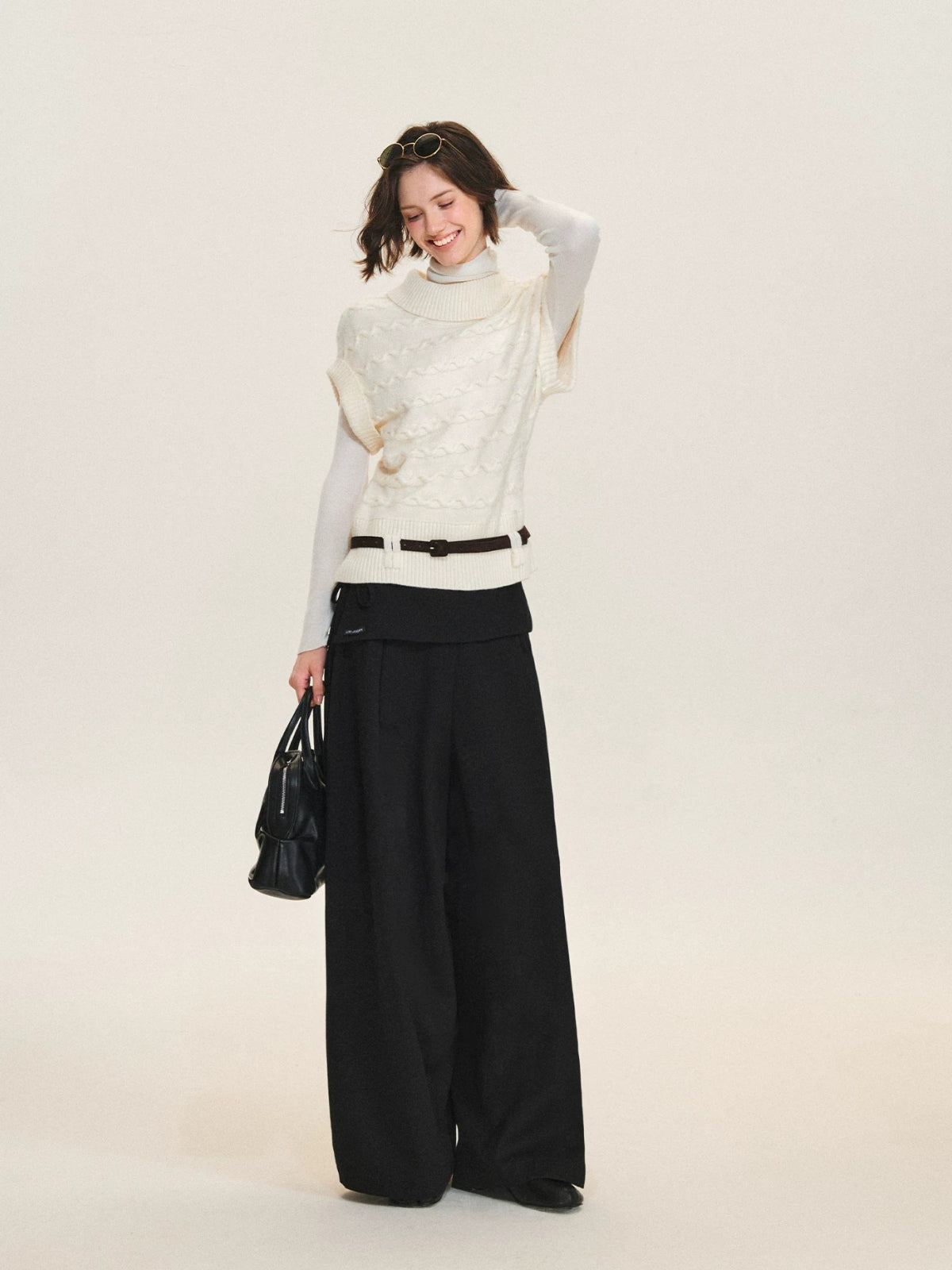 Belted Collared Wool Blend Vest