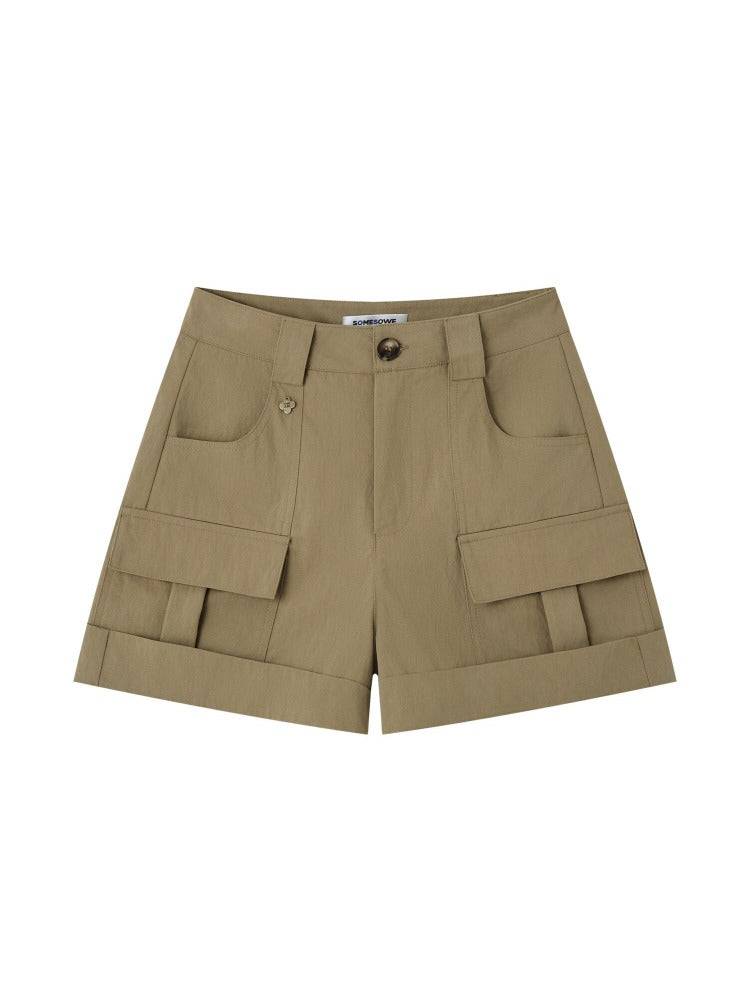 Multi-Pocket Rolled Hem Cargo Shorts