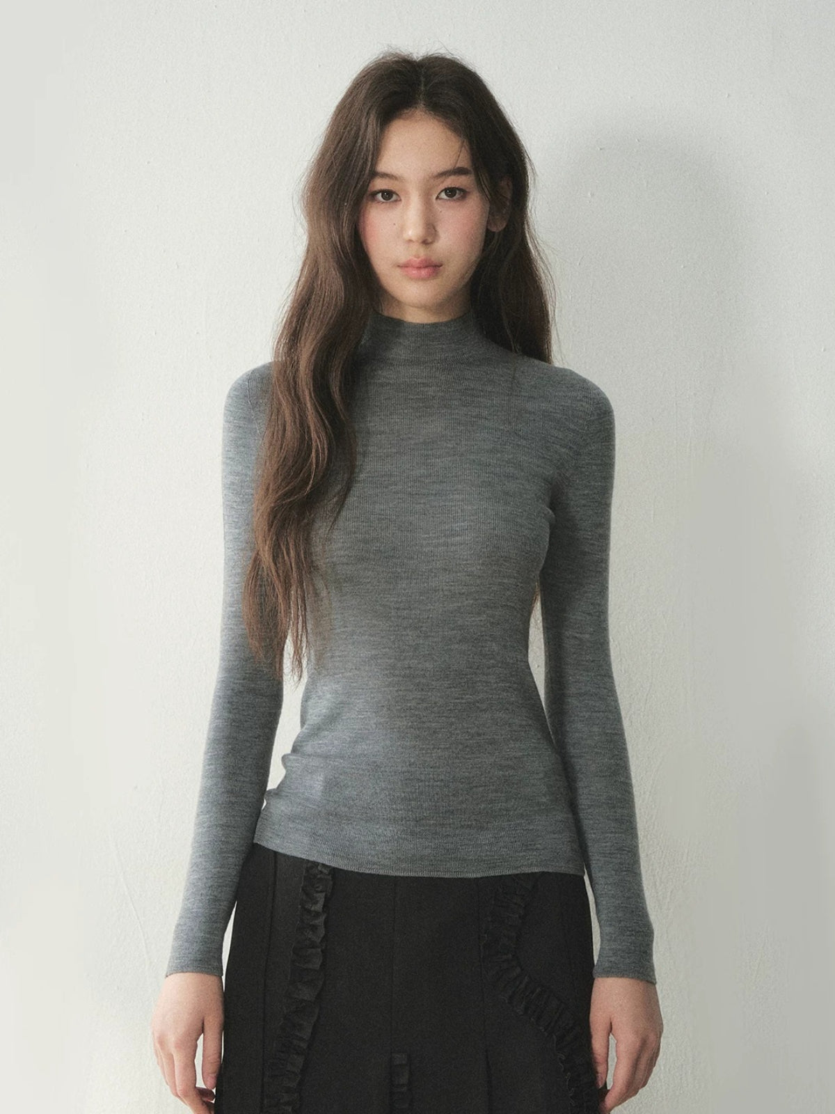 Pure Wool Mock Neck Knit Top