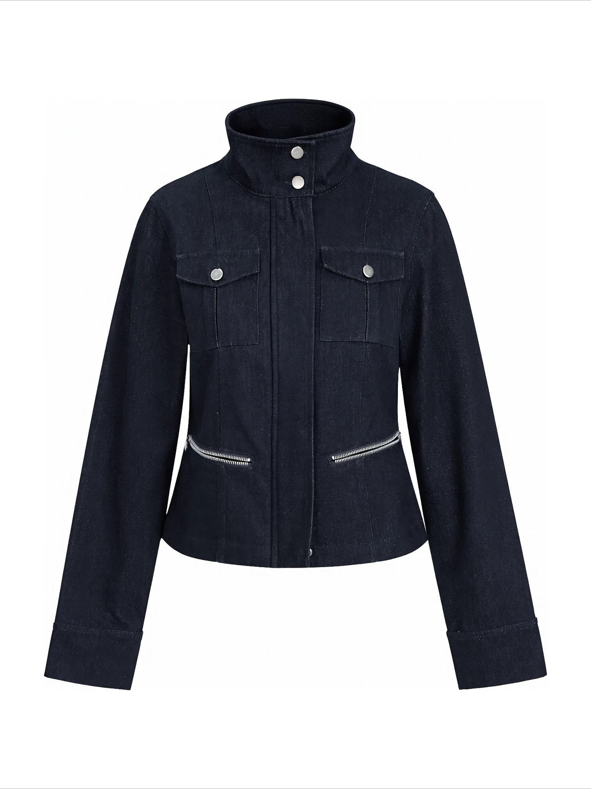 Stand Collar Denim Jacket & Skirt Set