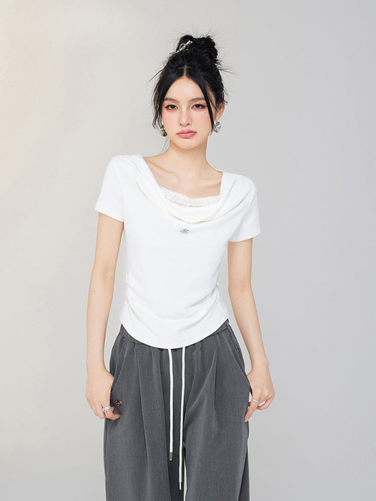 One-shoulder Lace T-shirt