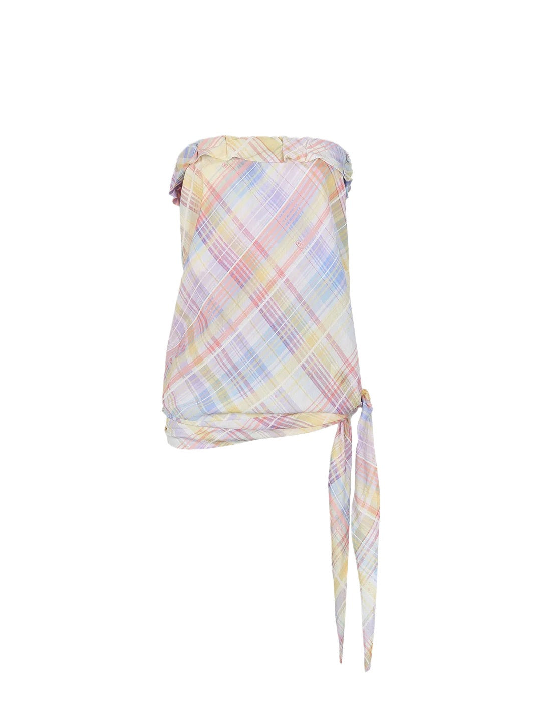 Iridescent Plaid Ruffle Bandeau Top