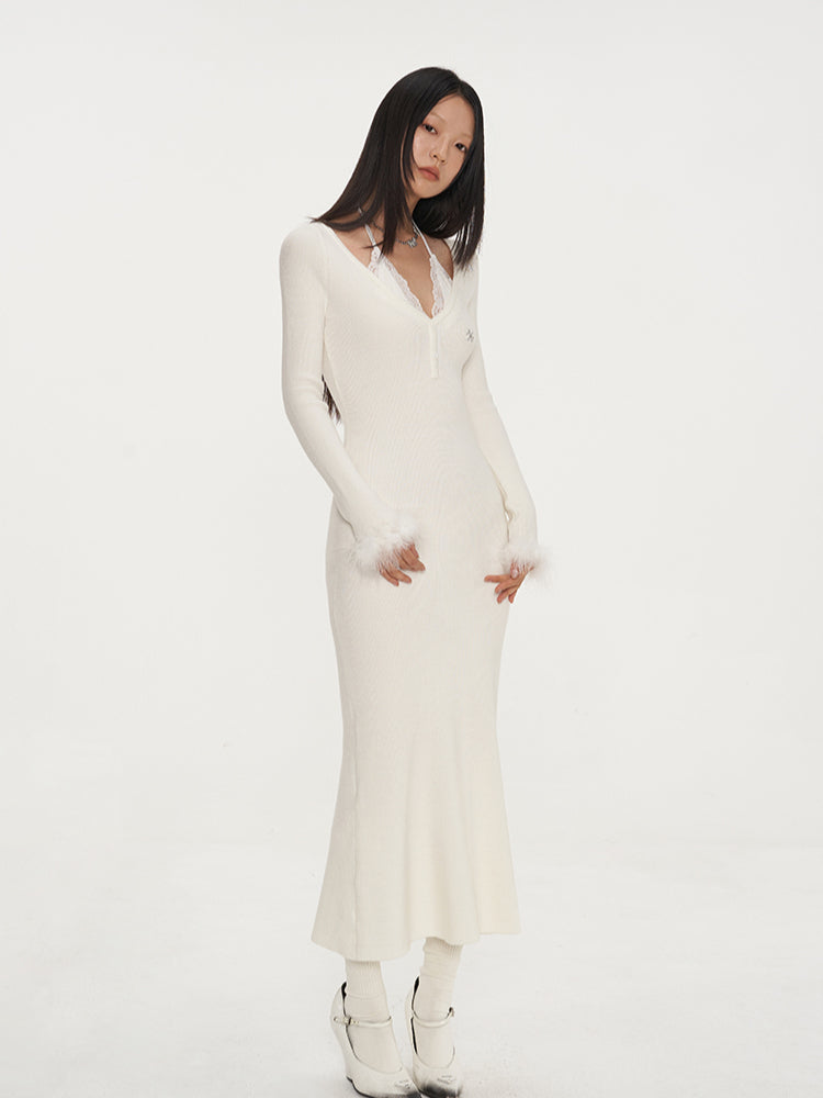 White & Black Mermaid Classic Dress