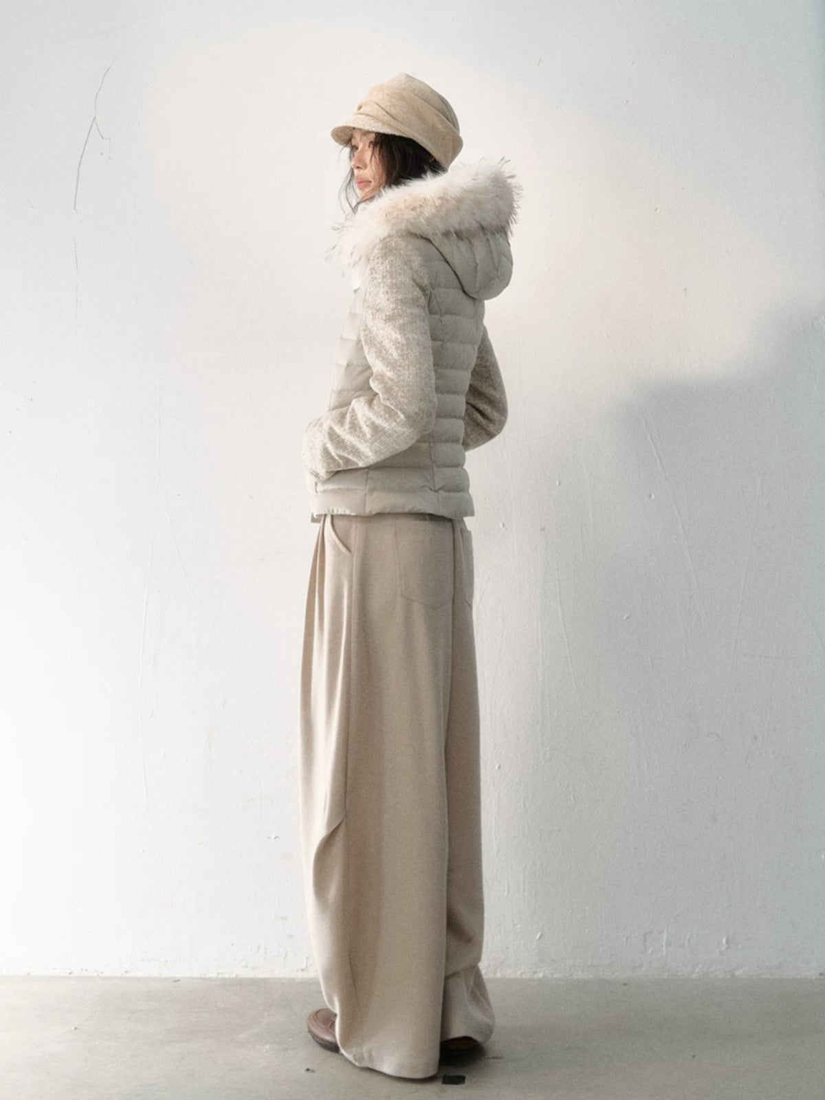 Fur-Trimmed Hooded Panelled Down Jacket