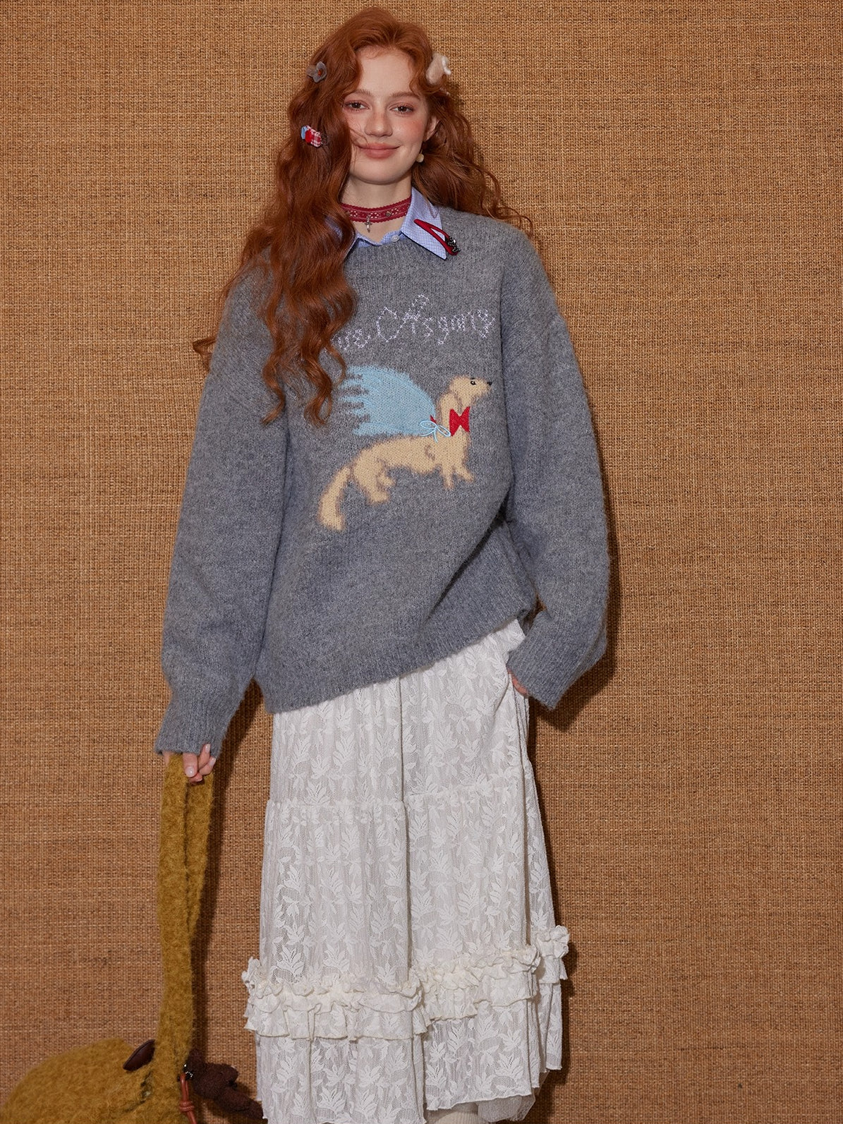Animal Jacquard Embroidered Knit Sweater
