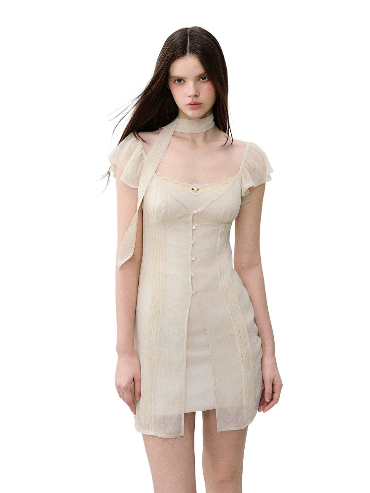 Tie-Neck Chiffon Mini Dress