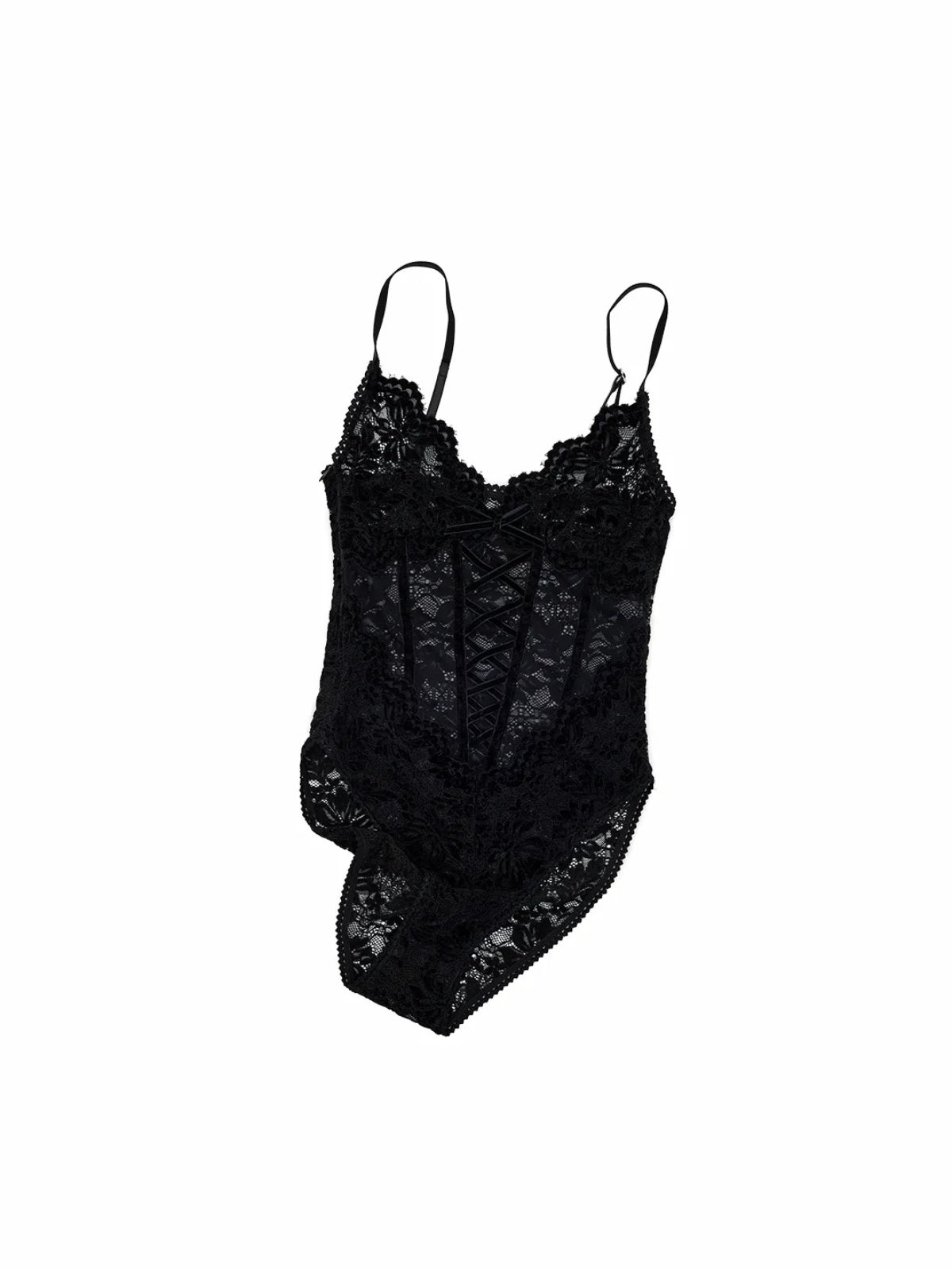 Flocked Lace V-Neck Mesh Bodysuit