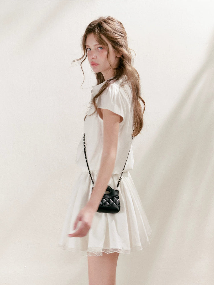 Lace-Paneled Collared Shirt Dress