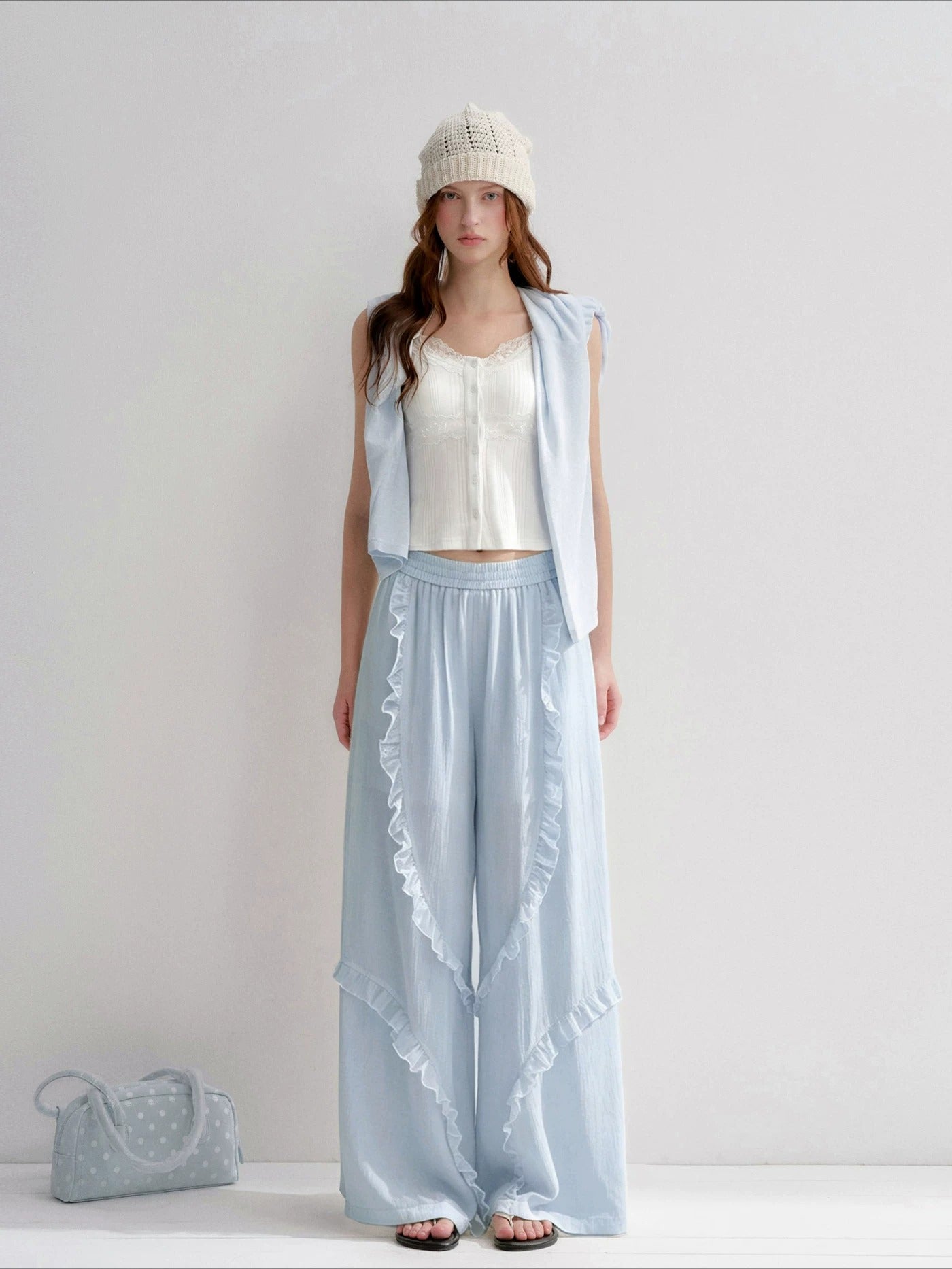 White And Blue Lace Trim Tank
