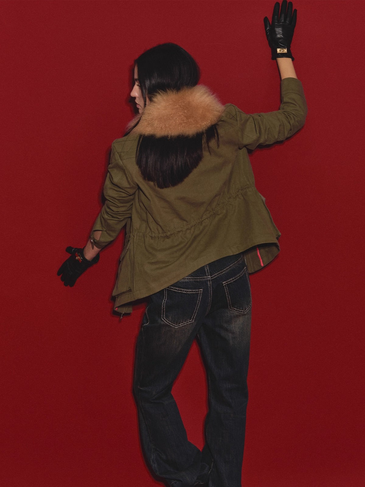 Diamond-Quilt Contrast Hunter Jacket