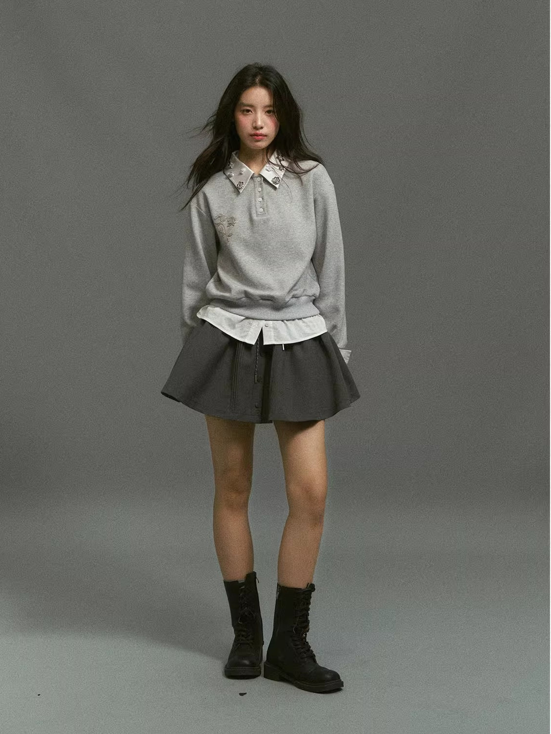 Layered Rose Crystal Collar 2-in-1 Sweatshirt