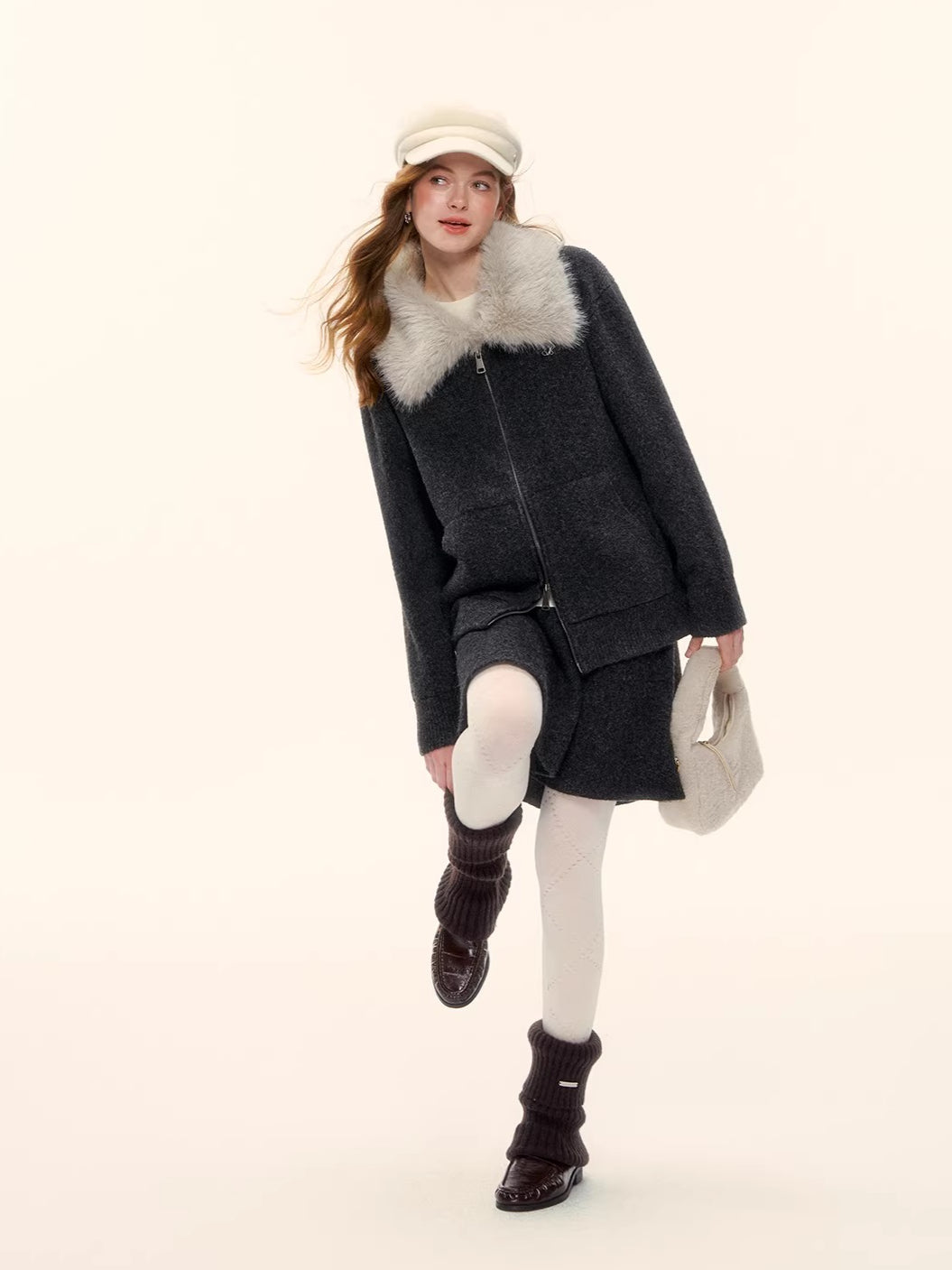 Wool-Blend Zip-Up Knit Jacket Set