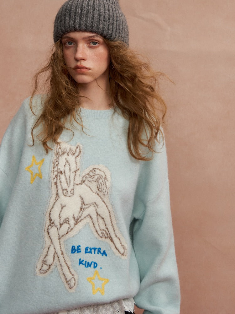 Jacquard Pony Crewneck Sweater