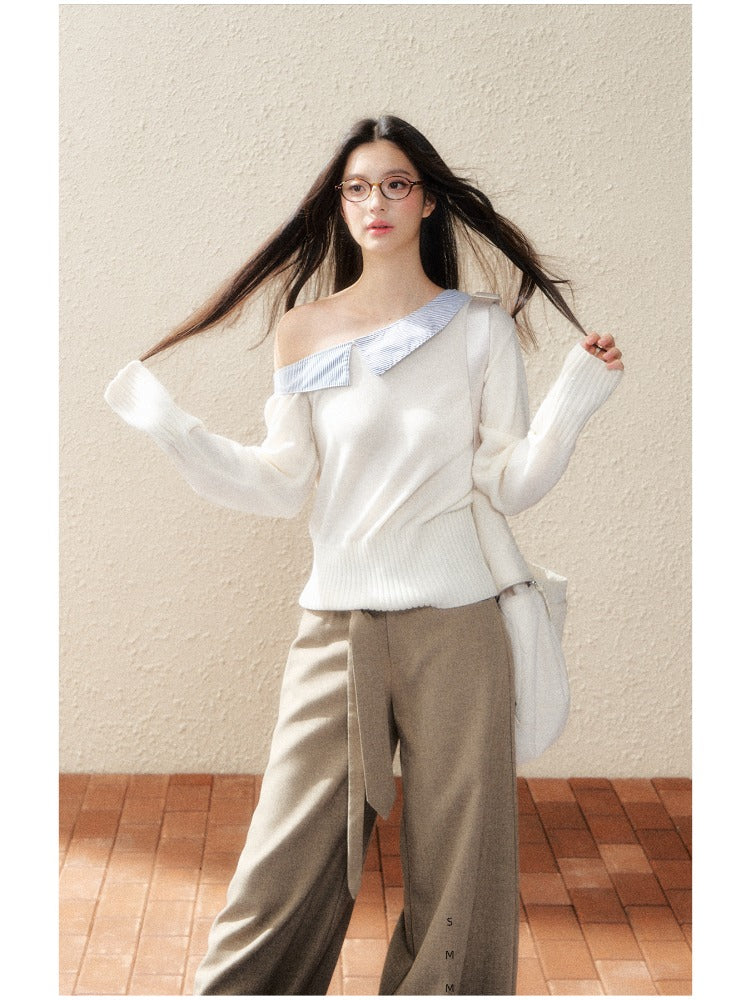 White Off-Shoulder Knit Pullover