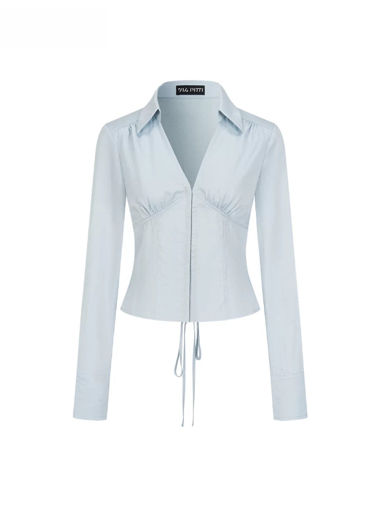 Deep V-Neck Cutout Shirt